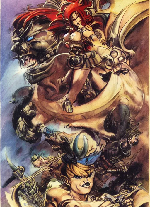 Image similar to chrono trigger as reimagined by frank frazetta and boris vallejo