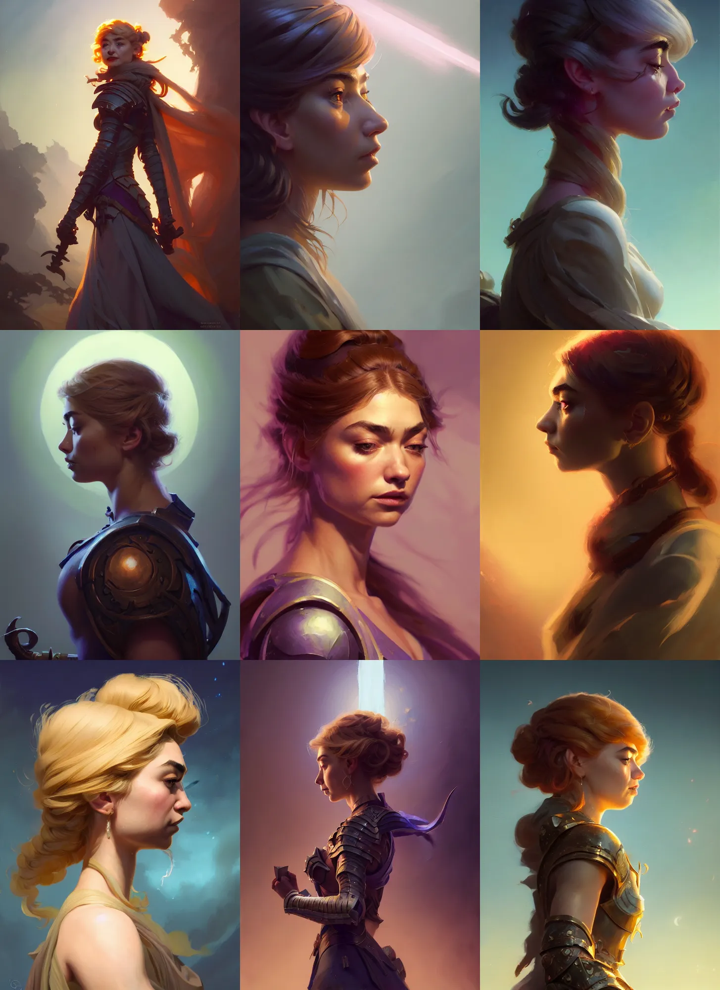 Prompt: side portrait, imogen poots, paladin, gloomhaven, organic painting, hard edges, tarot card, luminescent, octane render, by greg manchess, huang guangjian, gil elvgren, sachin teng, greg rutkowski, jesper ejsing, rhads, ilya kuvshinov, cushart krenz