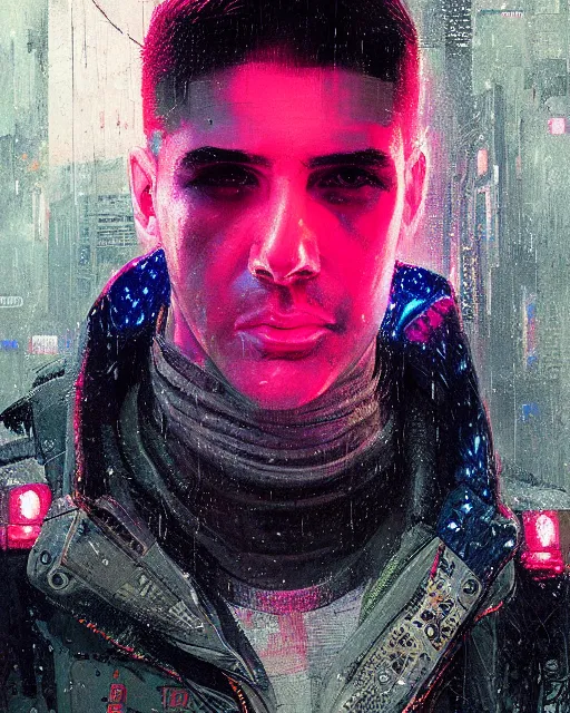 Prompt: detailed portrait blade runner, cyberpunk futuristic neon, reflective puffy coat, decorated with traditional Japanese ornaments by Ismail inceoglu dragan bibin hans thoma greg rutkowski Alexandros Pyromallis Nekro Rene Maritte Illustrated, Perfect face, fine details, realistic shaded, fine-face, pretty face