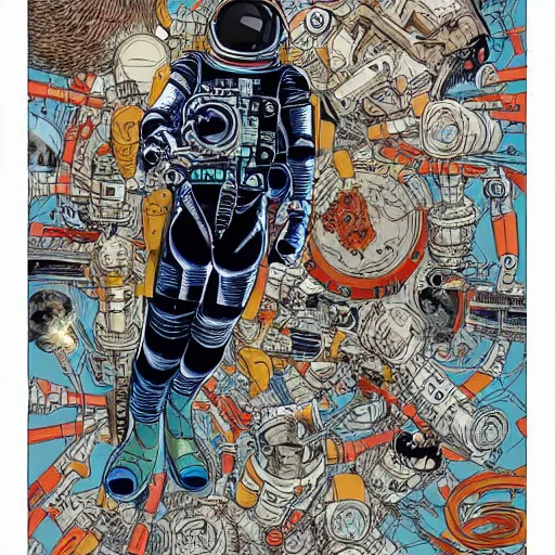 Prompt: a portrait a cybernetic astronaut, fan art from hardboiled wonderland by geof darrow,