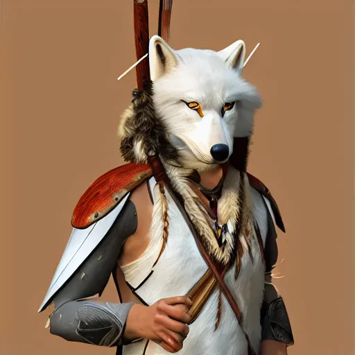 Image similar to An Anthropomorphic White Wolf dressed as a Native American Archer, artstation, award winning masterpiece, ultra detailed, 4k