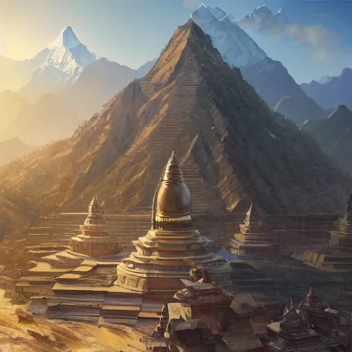 Image similar to ultra wide painting of nepal in year 2 0 7 7, ultra realistic, concept art, intricate details, highly detailed, photorealistic, octane render, 8 k, unreal engine. art by artgerm and greg rutkowski and alphonse mucha