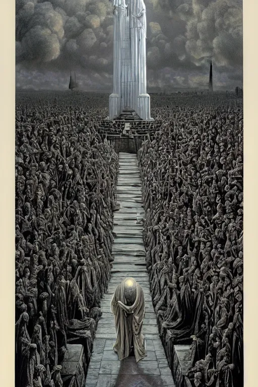 Image similar to Artwork by Ted Nasmith of the cinematic view of the Cenotaph of Ever-changing Blasphemy.