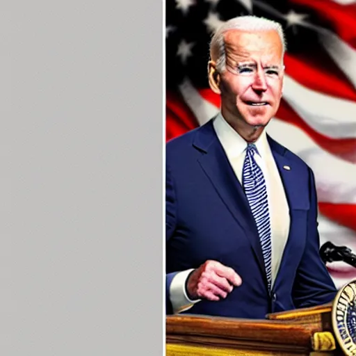 Image similar to joe biden with an amalgamated leg