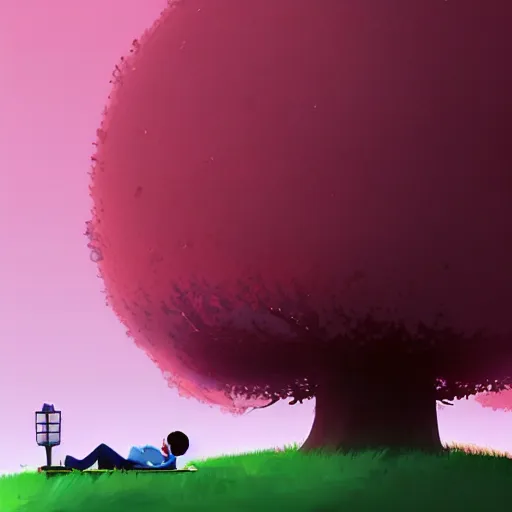 Image similar to Man sleeping under a sakura tree during a full moon by goro fujita, digital art