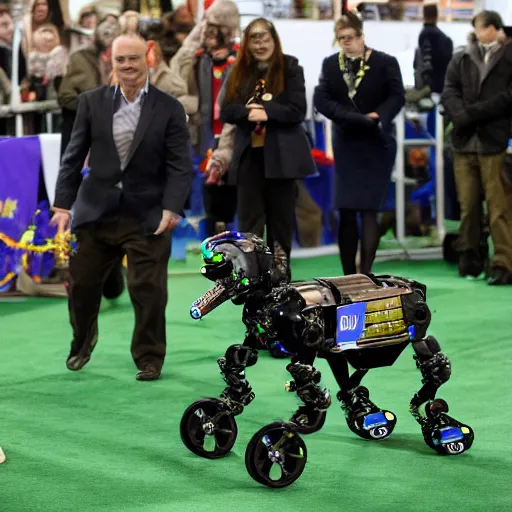 Prompt: Boston Dynamics robot dog winning the Westminster Dog Show
