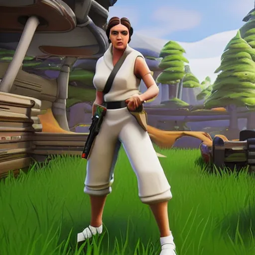 Prompt: princess leia in fortnite, character render, full body shot, highly detailed, in game render