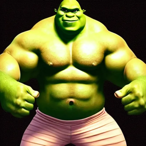 Prompt: Muscled shrek as the hulk