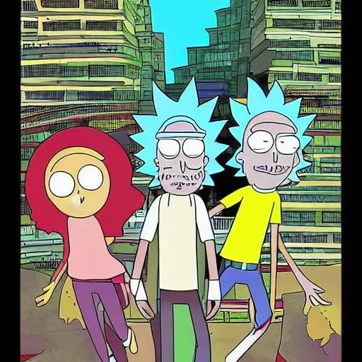 Prompt: Rick and Morty walking in the Bangkok digital art by Jinhwa Jang