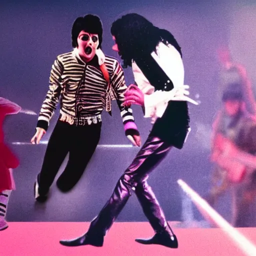 Image similar to paul mccartney!!! dancing on a still of michael jackson thriller music video, music video, mtv, vhs filter, 4 k remastered