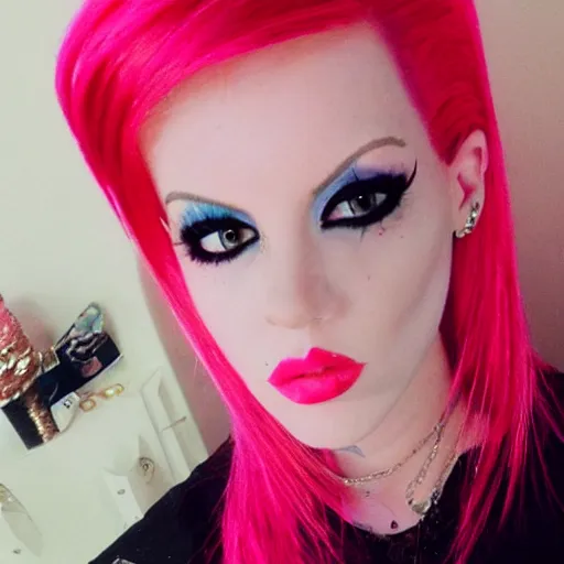 Image similar to jeffree star 2 0 0 0 s selfie with pink red hair