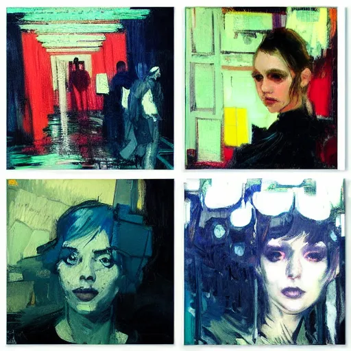 Image similar to portrait of beautiful girl, berghain party, shades of blue, by greg rutkowski, by jeremy mann, by francoise nielly, by vincent van gogh