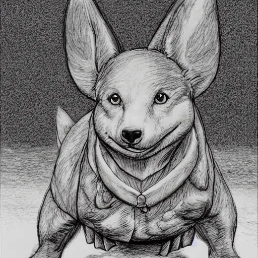 Image similar to a corgie, by kentaro Miura berserk