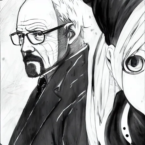 Image similar to walter white in tokyo ghoul manga by sui ishida, illustration in style of sui ishida, 4 k hd