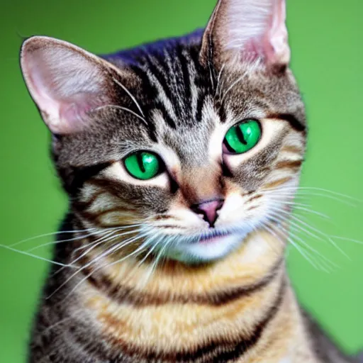 Prompt: weird cute tabby cat mix with green eyes