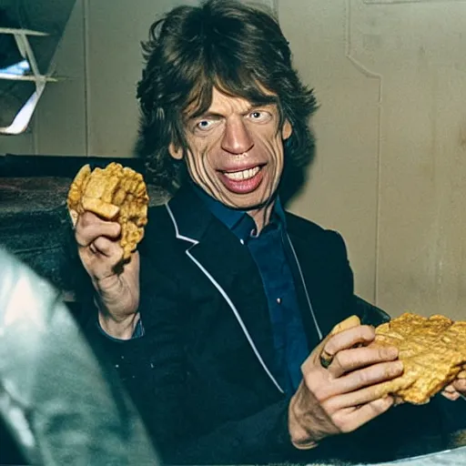 Prompt: mick jagger eating stroopwafels in the mariana trench