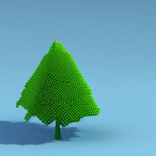 Image similar to a 3d low poly object of just a small green tree on the blue background