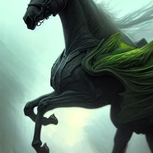 Image similar to concept art by artgerm, pestilence of the four horsemen of the apocalypse, soft green natural light, intricate, hooded death riding a horse, highly detailed dark art, digital painting, artstation, concept art, smooth, sharp focus, illustration, art by greg rutkowski and luis rollo and uang guangjian and gil elvgren, symmetry!