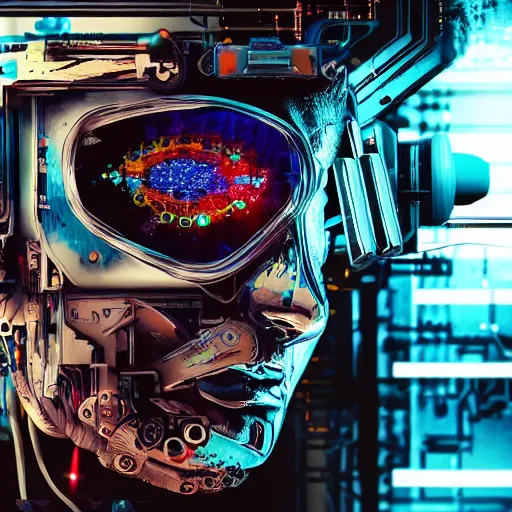 Image similar to Beautiful Photo of Arduino Uno in the robot's head. Cyberpunk. splatterpunk. 4K