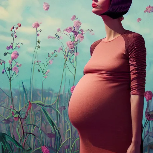 Prompt: pretty pregnant model with botanical : : by martine johanna and simon stalenhag and chie yoshii and casey weldon and wlop : : ornate, dynamic, particulate, rich colors, intricate, elegant, highly detailed, vogue, harper's bazaar art, fashion magazine, smooth, sharp focus, 8 k, octane render