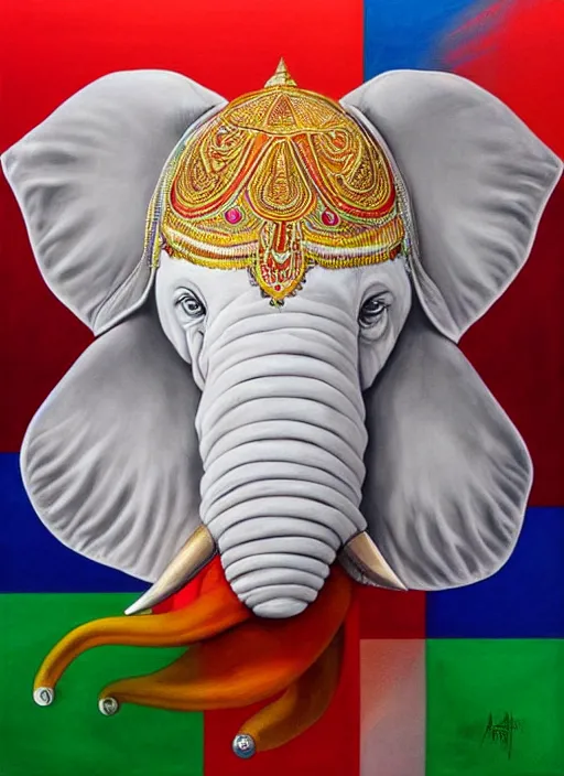 Prompt: portrait of ethereal white elephant in indian flag colors, intricate detail, ornate, conceptual art, soft light, dynamic, art by artgerm