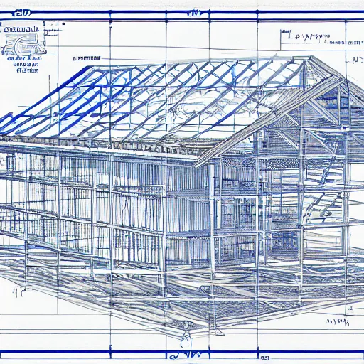 Prompt: noah's ark blueprints, white on blue line drawing, hyper detailed, construction plans