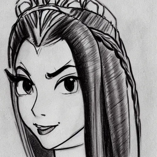 Image similar to milt kahl sketch of victoria justice with tendrils hair style as princess padme from star wars episode 3