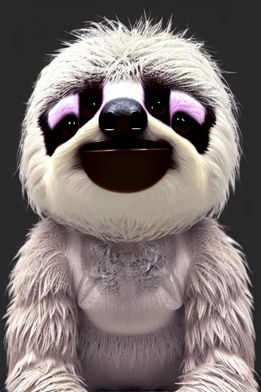 Image similar to high quality 3 d render hyperrealist very cute multipastel fluffy sloth with fluffy wings, vray, smooth in _ the background, artstation