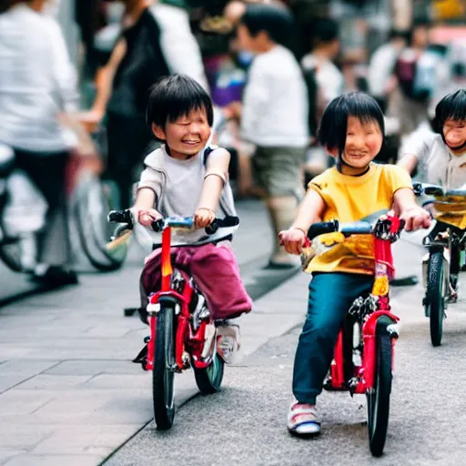 Image similar to tiny little cute dragons riding a bike in the streets of tokyo