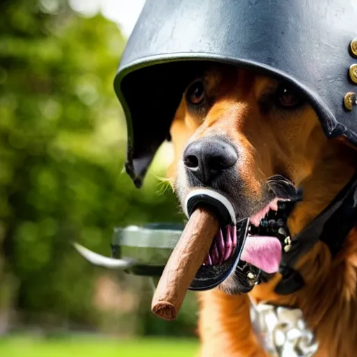 Image similar to dog with military helmet and cigar in mouth