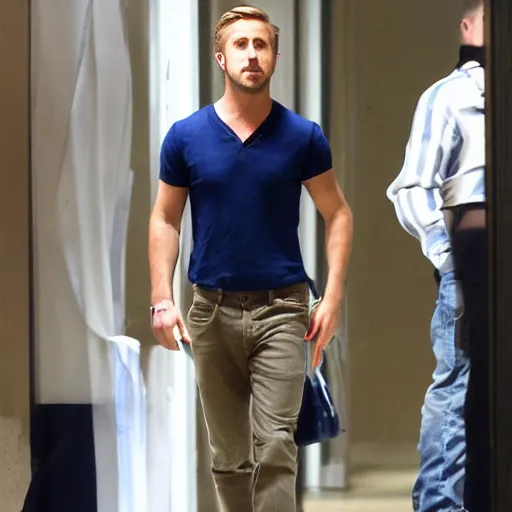 Prompt: Ryan gosling walking through the backrooms