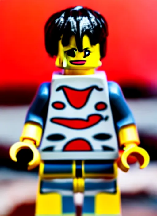 Image similar to photograph of a lego luffy face, depth of field, focus,