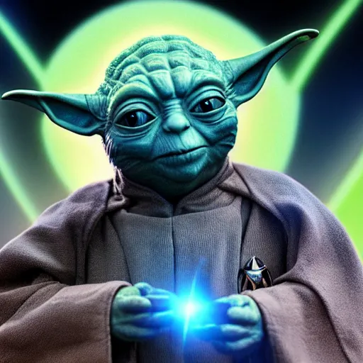 Prompt: stunning award winning hyperrealistic hdr 8 k highly detailed photo of yoda wearing a blue star trek uniform