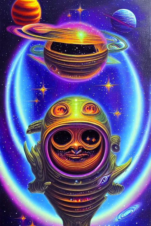 Image similar to space creature by jack vance, mike mignogna, lisa frank, highly detailed, vintage dark sci fi, oil painting