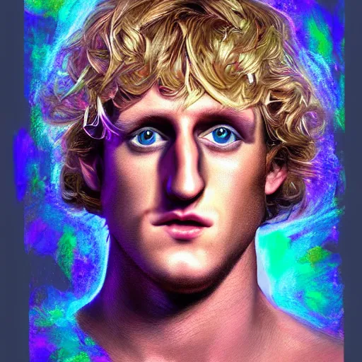 Prompt: an extremely psychedelic portrait of logan paul, lsd, face, detailed, intricate, elegant, lithe, highly detailed, digital painting, artstation, concept art, smooth, sharp focus, illustration