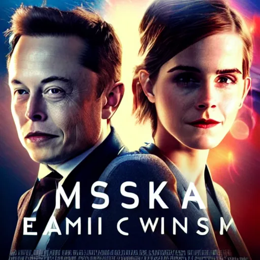 Image similar to elon musk and emma watson on epic sci fi movie poster 4k