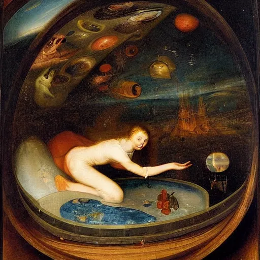 Image similar to Woman inside a spaceship, by Jan Brueghel the Elder