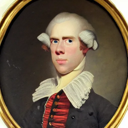 Image similar to An 18th century oil painting of Jerma985 in the mid-late 1700s, portrait of Jerma985, grainy, realistic, very realistic, hyperrealistic, highly detailed, very detailed, extremely detailed, very neat, very epic, very cool, detailed, trending on artstation