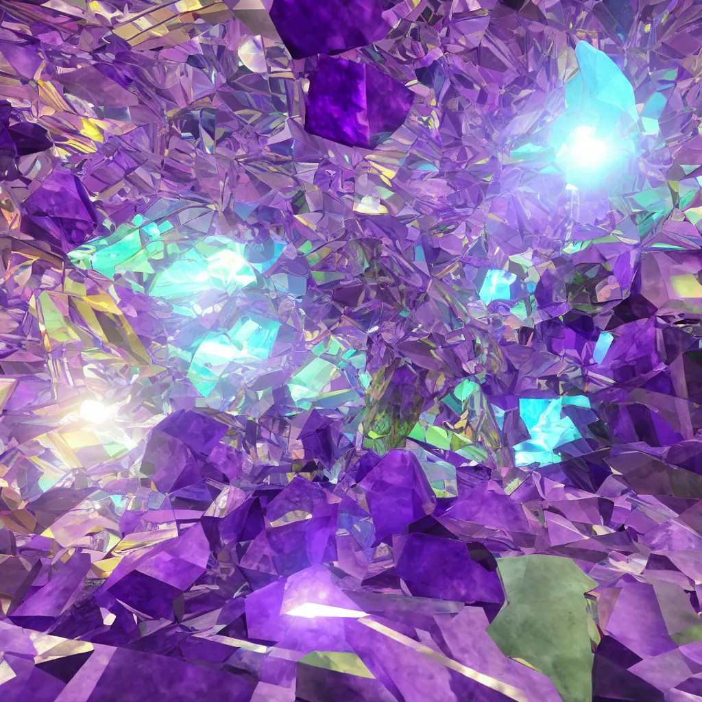 Prompt: amethyst gemstone prism geo stylized multicolorful global illumination ray tracing advended technologie