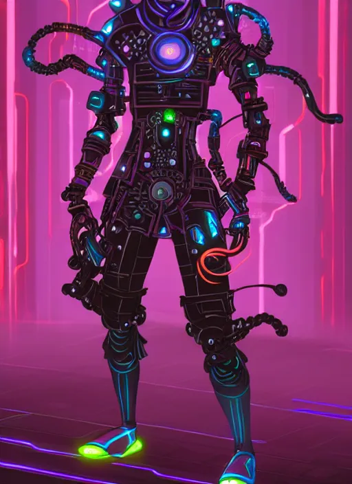 Prompt: character design, cyberpunk nezha resurrected in mechanical lotus