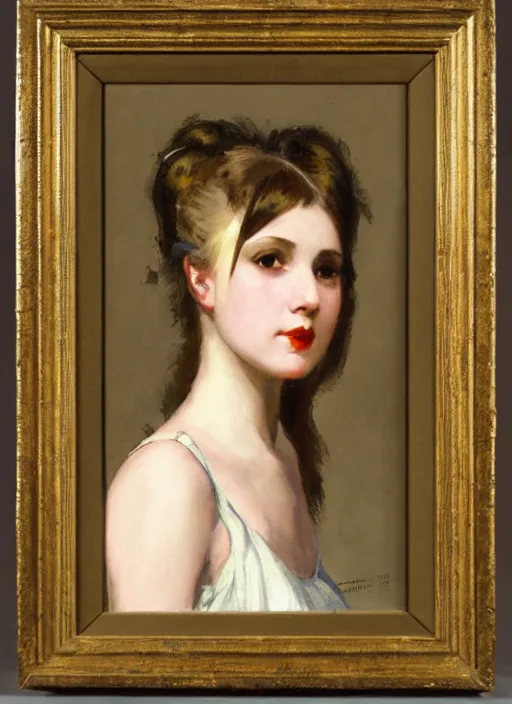 Image similar to a portrait of a pretty sewer punk young lady by abbott fuller graves