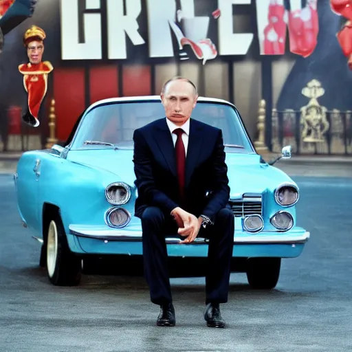 Image similar to vladimir putin is starring in grease hollywood film, realistic, 8 k,