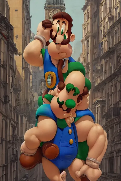 Prompt: luigi as gigachad bodybuilder in the city by ilya kuvshinov, ernest khalimov body, super mario bros symmetrical face concept art, hyper realistic, intricate, elegent, highly detailed, digital painting, concept art, smooth, sharp, focus, illustration, art by artgerm and greg rutkowski and alphonse mucha, artstation