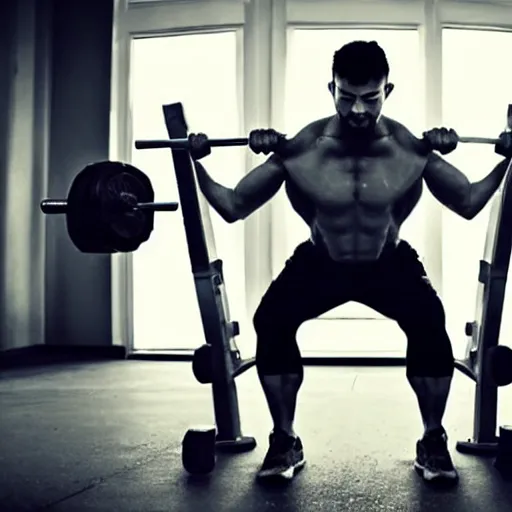 Image similar to a man lifting weights, sport, epic, motivational