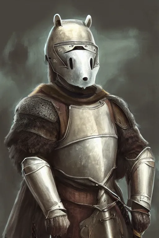 Image similar to a matte painting portrait of a medieval bear knight