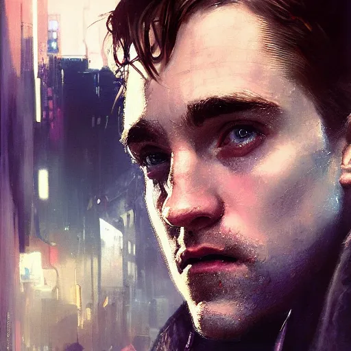 Image similar to robert pattison, hyperrealistic portrait, bladerunner street, art of elysium by jeremy mann and alphonse mucha, fantasy art, photo realistic, dynamic lighting, artstation, poster, volumetric lighting, very detailed face, 4 k, award winning