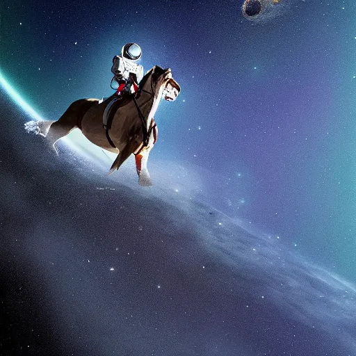 Prompt: an astronaut riding a horse in the void of space, photorealist, 4 k