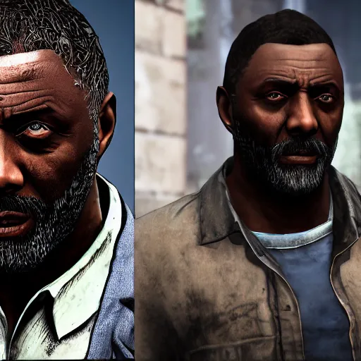 Prompt: Idris Elba as Lee Everett, The Walking Dead Game, 8k, high quality