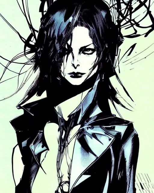 Image similar to style of yoji shinkawa, rafael albuquerque, loish : : gorgeous willa holland : : evil witch : : symmetrical face, symmetrical eyes : : gorgeous black hair : : magic lighting, low spacial lighting : :