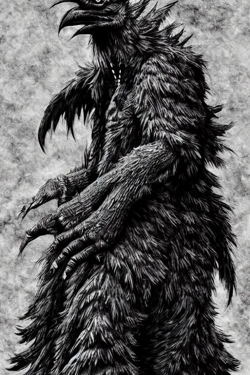 Image similar to raven monster, human figure, highly detailed, digital art, sharp focus, trending on art station, kentaro miura manga art style